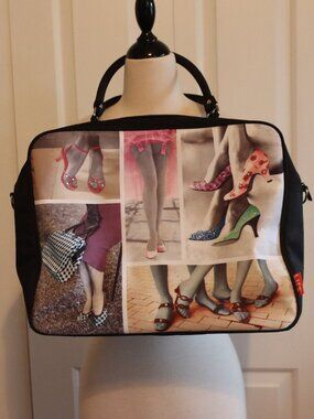 Time Black Zippered Travel Tote Colorful Photo Collage Stylish Heels and Shoes